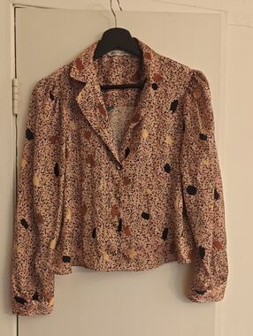 ZARA Polka Dot Print Button-Up Blouse in Pink, Brown, Black